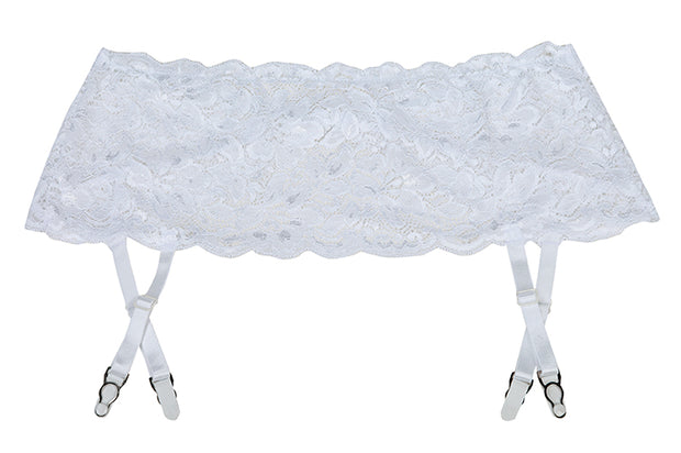 Shirley of Hollywood White Stretch Lace Garter Belt with Adjustable Garters