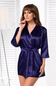 Irall Aria Classic Navy Satin Dressing Gown