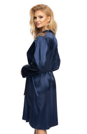 Irall Elodie Luxurious Satin and Lace Dressing Gown in Navy