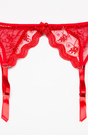 Shirley of Hollywood Sensual Red Embroidered Scalloped Garter Belt