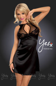 YesX  Black Lace and Satin Dress Set with Hook Back Closure