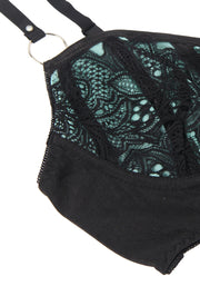 YesX Beautiful Two-Piece Blue Bra Set with Black Lace Detail