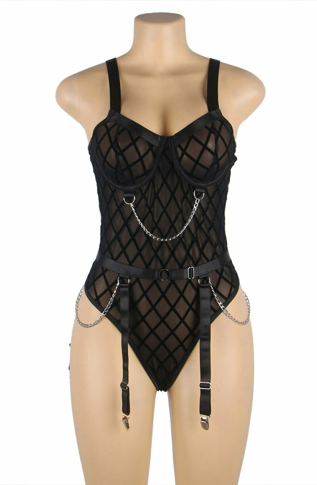 YesX - Black Bodysuit With Chains Plus Size