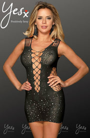 YesX  Black Bodystocking Dress with Sparkling Sequin Detail