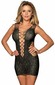 YesX  Black Bodystocking Dress with Sparkling Sequin Detail