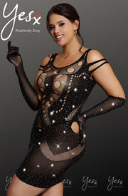 YesX - Sparkly Shimmer Black Dress Bodystocking Plus Size