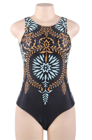 YesX Elegant One-Piece Navy Swimsuit with Stunning Print Design