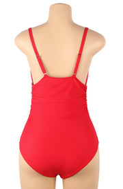 YesX Stunning Red Plunging V-Neck Swimsuit with Ruched Sides