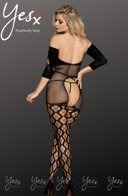 YesX Black Bodystocking with Complementary Patterns and Bows