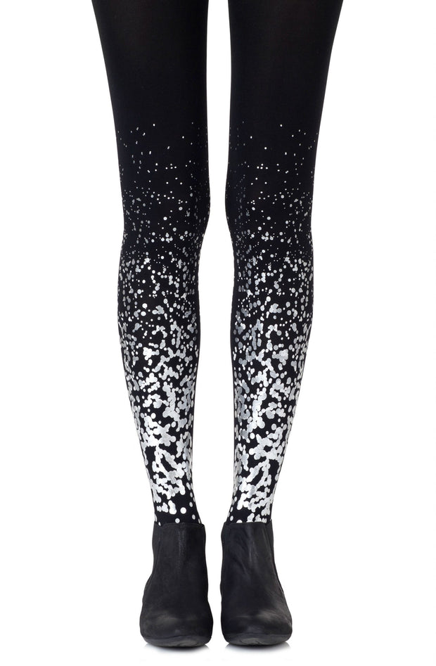Zohara Black Tights With Paint-Like Allover Print