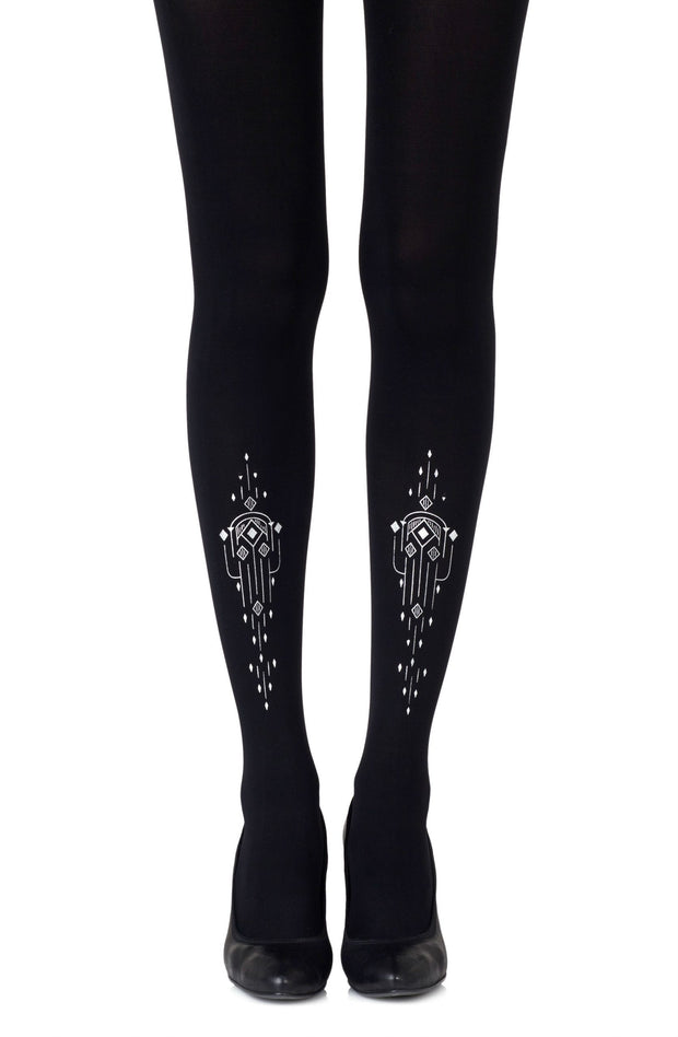 Zohara Great Gatsby Inspired 120 Denier Tights In Black And Silver