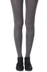 Zohara Grey Tights With Black Diamond inspired pattern