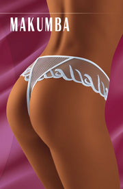 Wolbar Makumba White Unusual Thong with Delicate Embroidery Detail