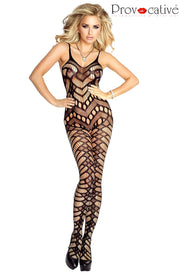 Delicate Shoulder-Strap Bodystocking with Intricate Patterns