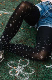 Zohara Black Tights With Allover Grey Star Print