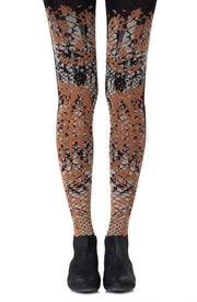 Zohara Black Tights With A Grey And Orange Pattern