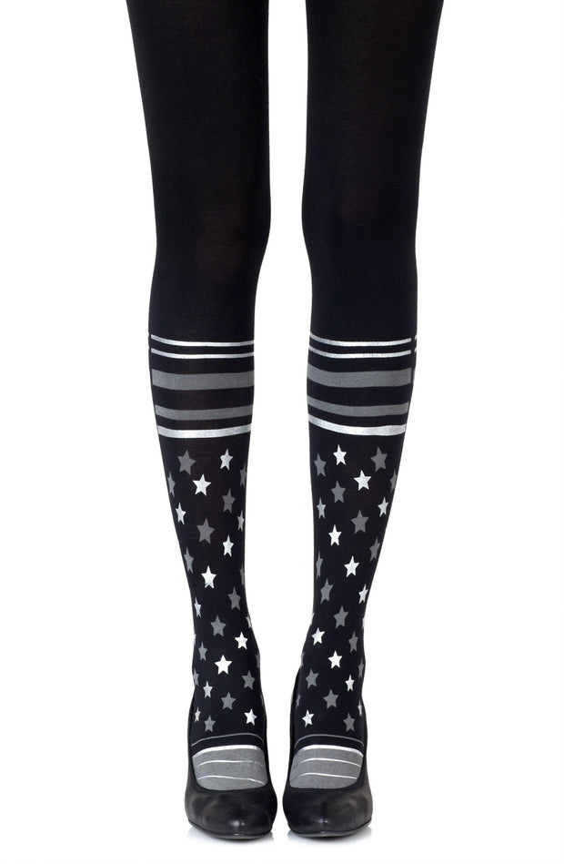 Zohara Black Tights With Sock-Style Design In Grey And Silver