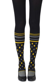 Zohara Black Tights With A Sock Style Grey And Yellow Print