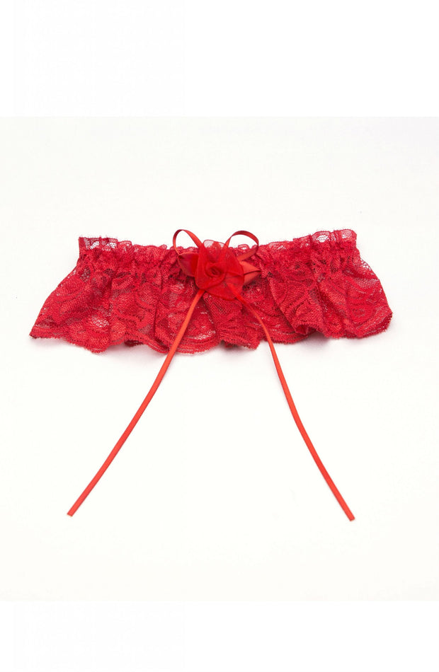 Shirley of Hollywood Red Satin and Lace Leg Garter: Allure with Ribbon Bow Streamers