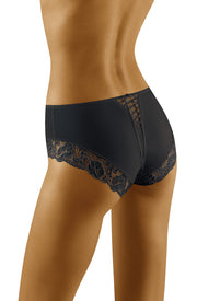Wolbar Baha Lace Front Black Briefs with Satin Ribbon Lace-Up Back