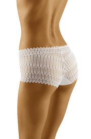 Wolbar Baha Lace Front White Briefs with Satin Ribbon Lace-Up Back
