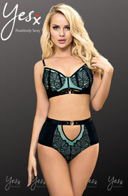 YesX Beautiful Two-Piece Blue Bra Set with Black Lace Detail
