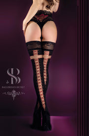 Ballerina Black and Skin Hold Ups with Criss-Cross Elegance