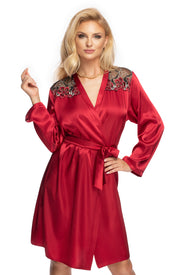 Irall Elodie Satin and Lace Dressing Gown in Burgundy