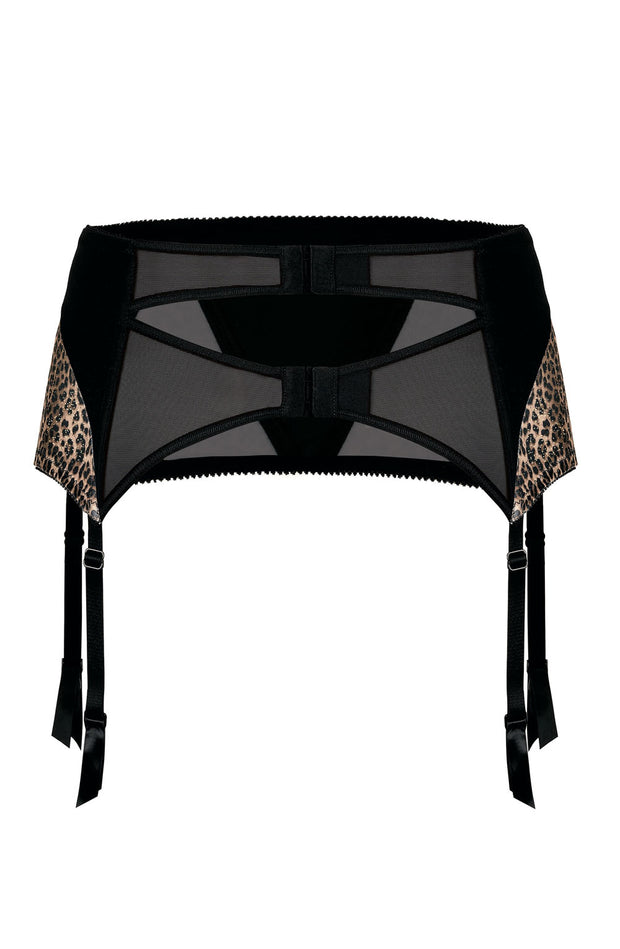 Roza Zoje Black and Leopard Print Suspender Belt Black