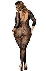 YesX Black Body Stocking with All-Over Pattern Design