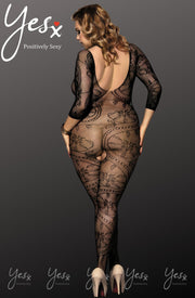 YesX Black Body Stocking with All-Over Pattern Design