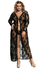 YesX Black Lace Dressing Gown with Matching Thong