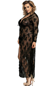 YesX Black Lace Dressing Gown with Matching Thong