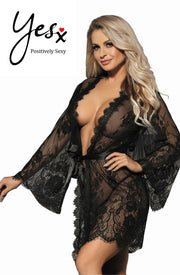 YesX  Black Transparent Lace Dressing Gown with Eyelash Lace Detail