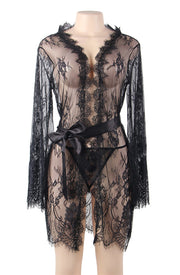 YesX  Black Transparent Lace Dressing Gown with Eyelash Lace Detail