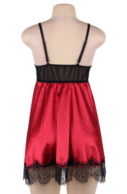 YesX Red Satin Babydoll with Black Lace Cups and Matching Blindfold