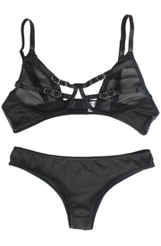YesX Black Bra and Brief Set with Ring Design