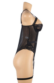 YesX Black Bodysuit with Elegant Lace Detailing and Adjustable Straps