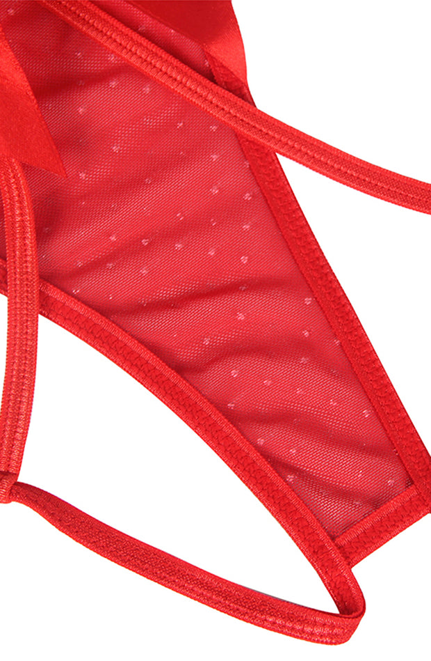 YesX Red and White Polka Dot Babydoll with Matching Cage Back Brief