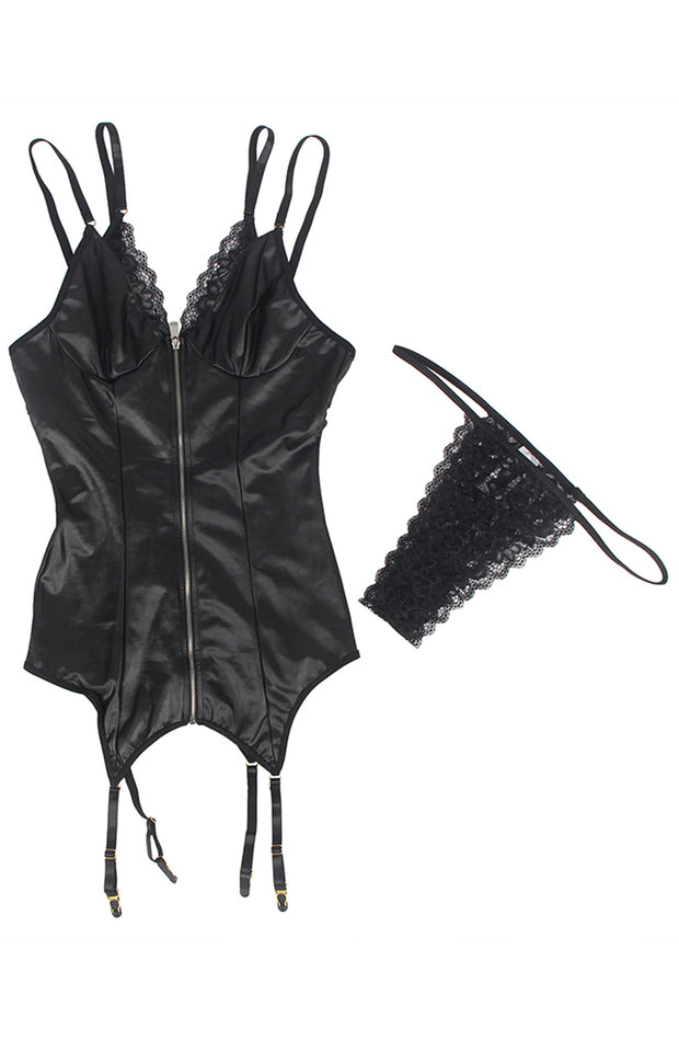 YesX Black Wet Look Babydoll Two-Piece Set