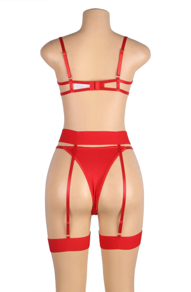 YesX Plus Size Red Heart-Patterned 3 piece Bra Set