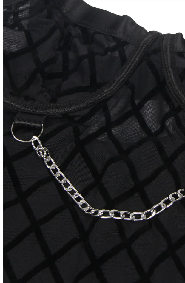 YesX  Black Bodysuit with Chain Embellishments