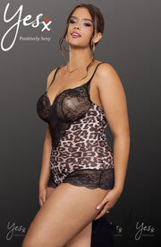 YesX Wild Elegance: Leopard Print and Black Lace Bodysui