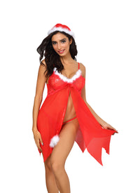 YesX  Festive 3 PieceBabydoll with Santa Hat and Thong
