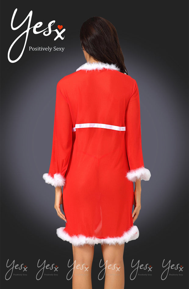 YesX Santa-Themed Alluring Red Robe with Thong for Festive Nights