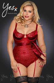 YesX - Satin Lace Bodystocking Red Plus Size