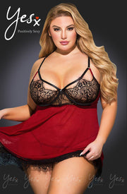 YesX - Sultry Lace Babydoll Set Black/Red