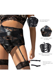 YesX Black Lace Suspender Belt and Matching Thong Set