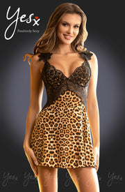 YesX Leopard Print Babydoll with Lace Detail