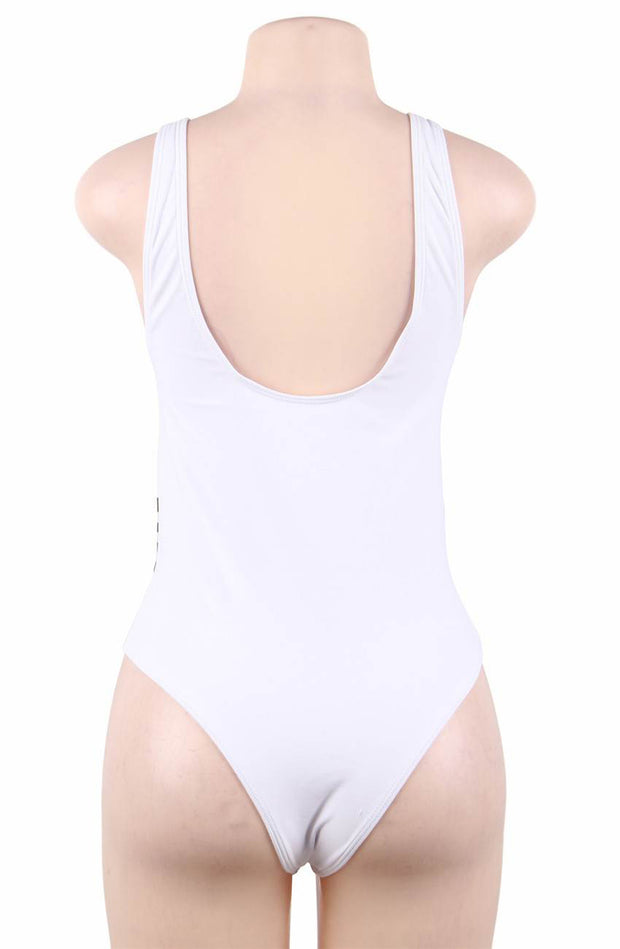 YesX Classic and Sexy White Swimsuit with Black Design and Cut-Out Panels
